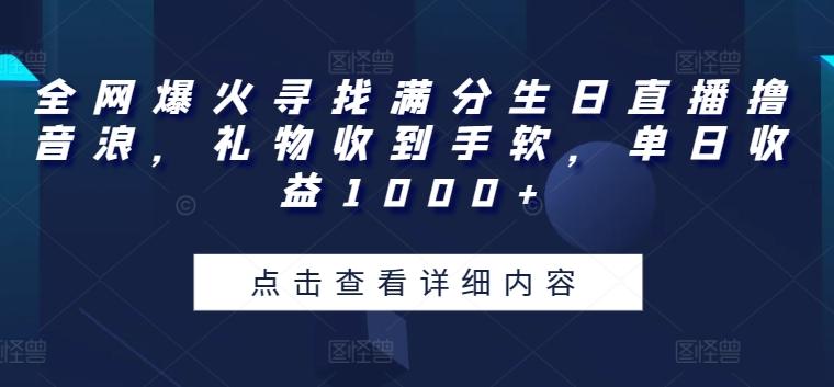 全网爆火寻找满分生日直播撸音浪，礼物收到手软，单日收益1000+【揭秘】-梦想波浪