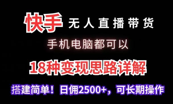 快手无人直播带货，手机电脑都可以，18种变现思路详解，搭建简单日佣2500+【揭秘】-梦想波浪