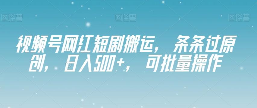 视频号网红短剧搬运，条条过原创，日入500+，可批量操作【揭秘】-梦想波浪
