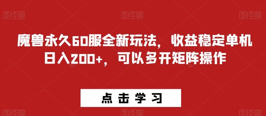 魔兽永久60服全新玩法，收益稳定单机日入200+，可以多开矩阵操作-梦想波浪