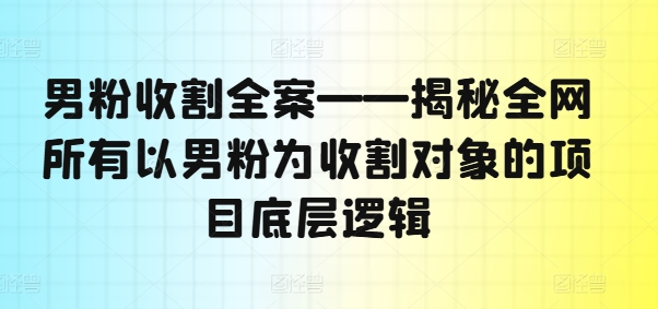 男粉收割全案——揭秘全网所有以男粉为收割对象的项目底层逻辑-梦想波浪