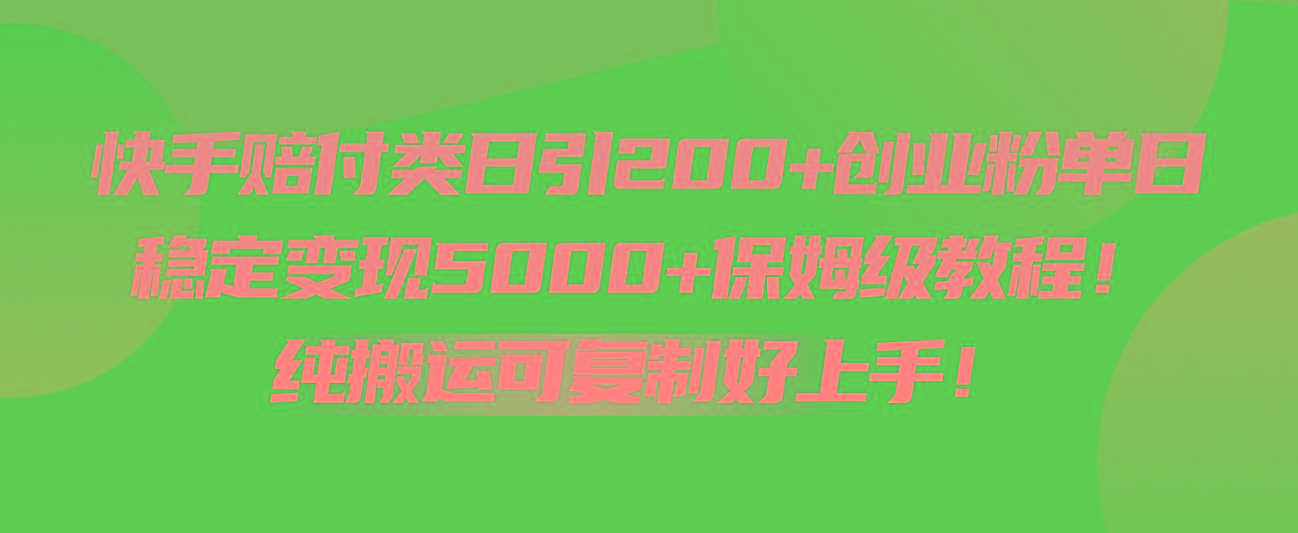 快手赔付类日引200+创业粉，单日稳定变现5000+保姆级教程！纯搬运可复制好上手！-梦想波浪
