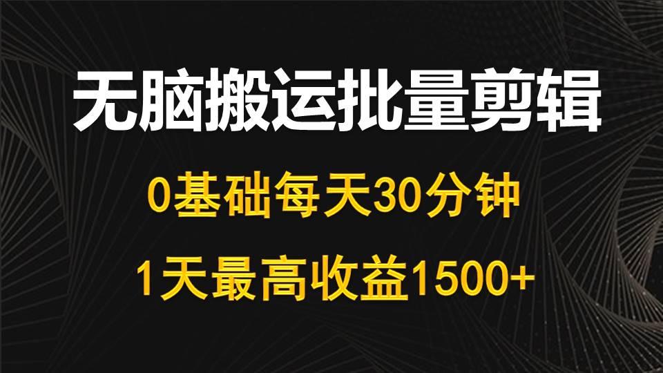(10008期)每天30分钟，0基础无脑搬运批量剪辑，1天最高收益1500+-梦想波浪