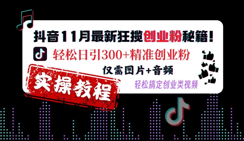 抖音11月最新狂揽创业粉秘籍，轻松日引300+精准创业粉，仅需图片+音频，轻松搞定创业类视频-梦想波浪