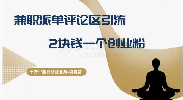 十万个富翁修炼宝典之11.兼职派单评论区引流，2块钱一个创业粉-梦想波浪