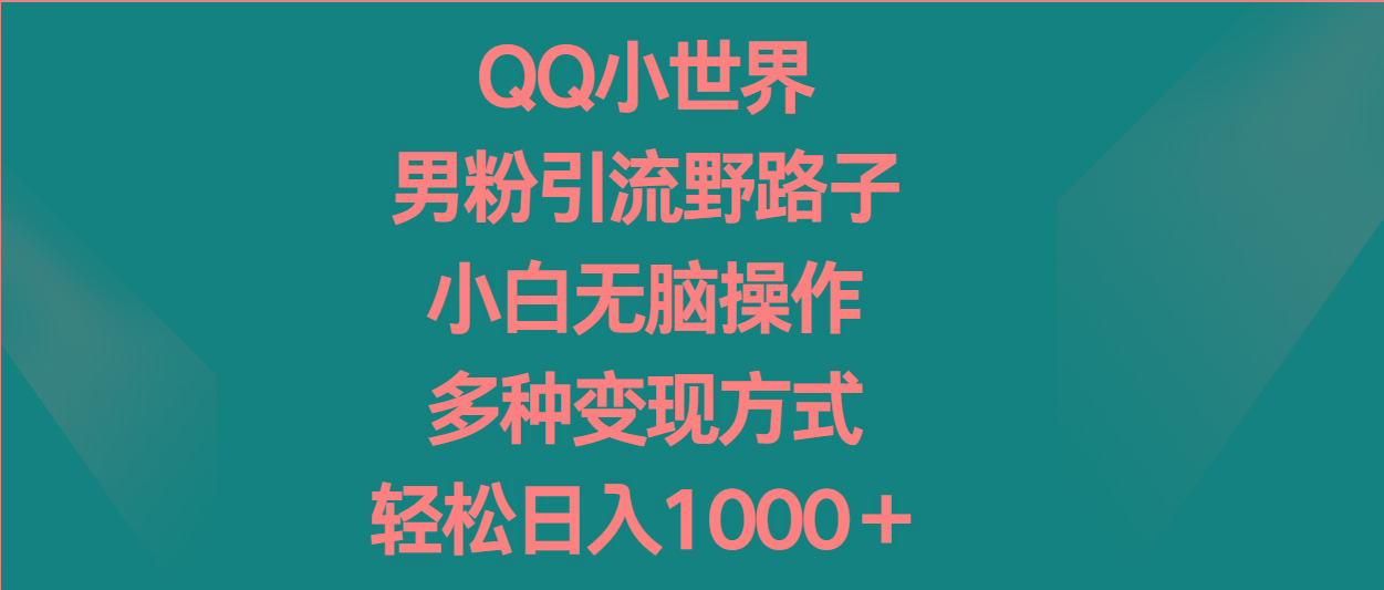 QQ小世界男粉引流野路子,小白无脑操作,多种变现方式轻松日入1000+-梦想波浪