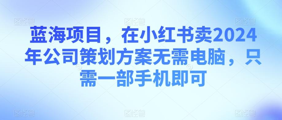 蓝海项目，在小红书卖2024年公司策划方案无需电脑，只需一部手机即可-梦想波浪