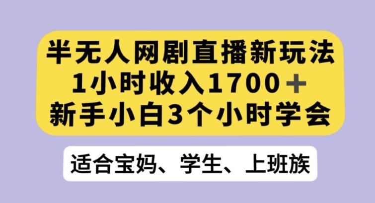 半无人网剧直播新玩法，1小时收入1700+，新手小白3小时学会【揭秘】-梦想波浪