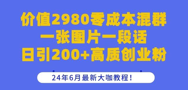价值2980零成本混群一张图片一段话日引200+高质创业粉，24年6月最新大咖教程【揭秘】-梦想波浪