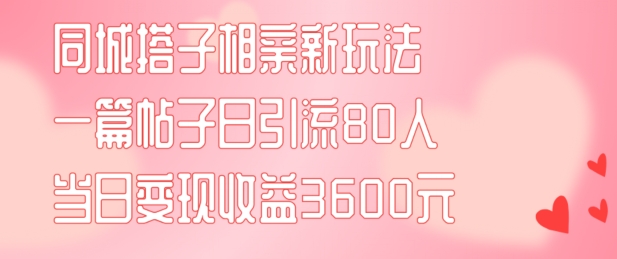 同城搭子相亲新玩法一篇帖子引流80人当日变现3600元(项目教程+实操教程)【揭秘】-梦想波浪