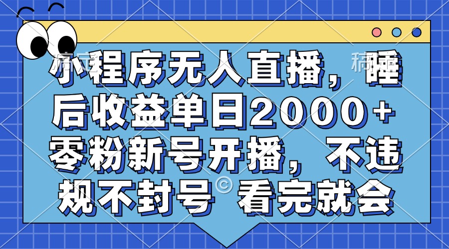 小程序无人直播，睡后收益单日2000+ 零粉新号开播，不违规不封号 看完就会-梦想波浪