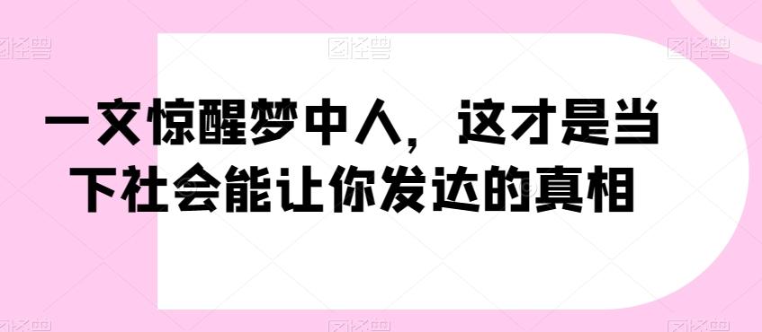 一文惊醒梦中人，这才是当下社会能让你发达的真相【公众号付费文章】-梦想波浪