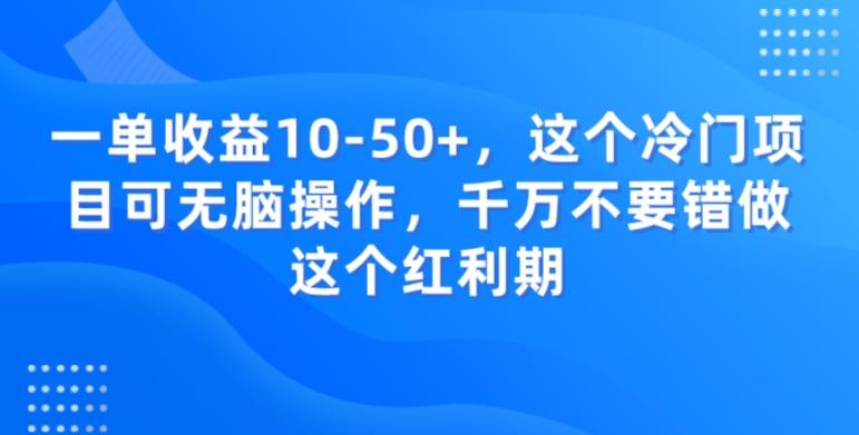 一单收益10-50+，这个冷门项目可无脑操作，千万不要错做这个红利期-梦想波浪
