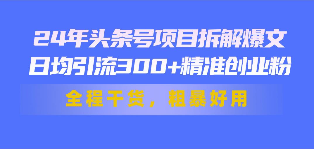 24年头条号项目拆解爆文，日均引流300+精准创业粉，全程干货，粗暴好用-梦想波浪