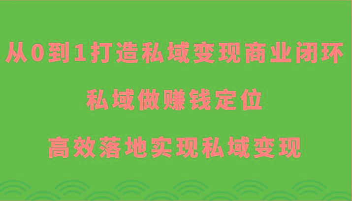 从0到1打造私域变现商业闭环-私域做赚钱定位，高效落地实现私域变现-梦想波浪