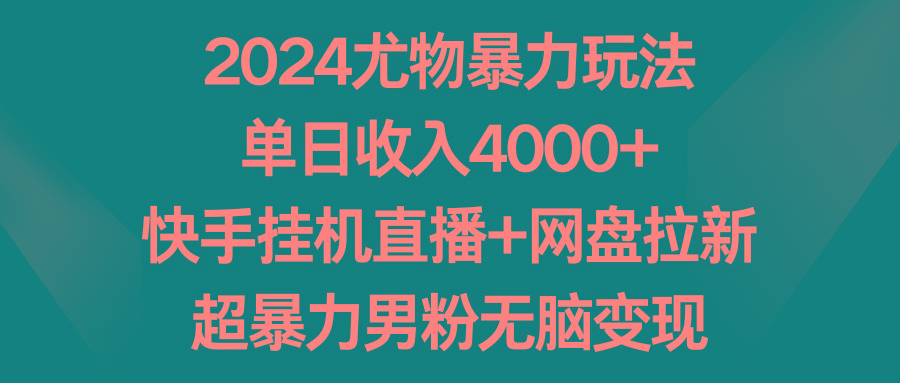 2024尤物暴力玩法 单日收入4000+快手挂机直播+网盘拉新 超暴力男粉无脑变现-梦想波浪