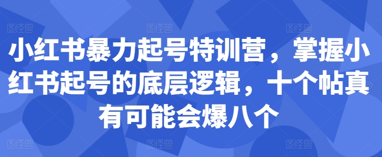小红书暴力起号特训营,掌握小红书起号的底层逻辑,十个帖真有可能会爆八个-梦想波浪