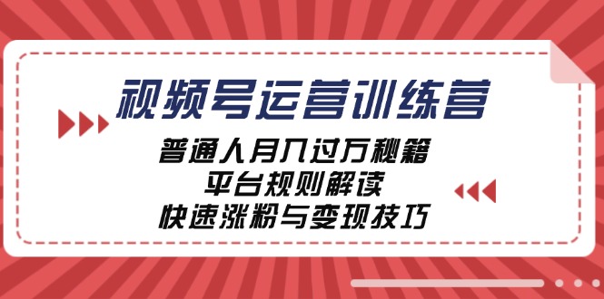 视频号运营训练营：普通人月入过万秘籍，平台规则解读，快速涨粉与变现-梦想波浪