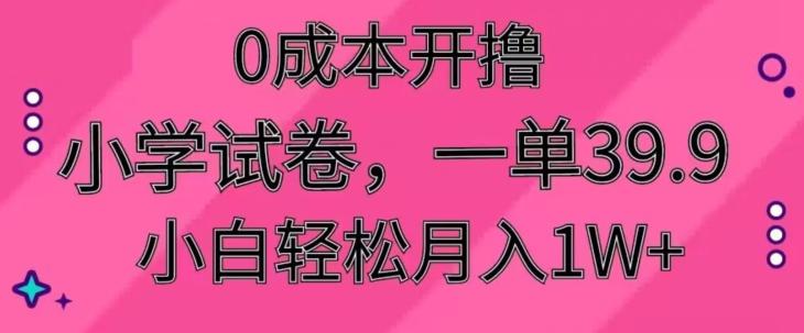 0成本开撸，小学试卷，一单39.9，小白轻松月入1W+-梦想波浪