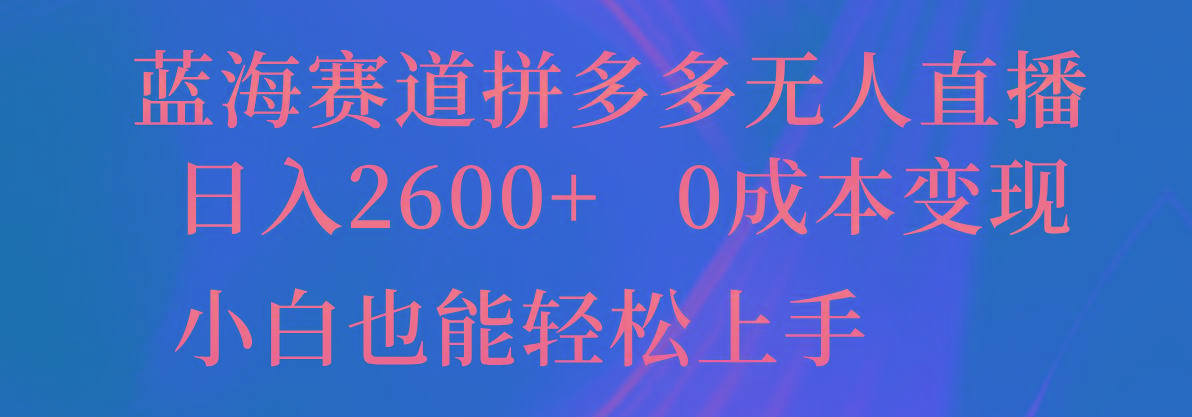 蓝海赛道拼多多无人直播，日入2600+，0成本变现，小白也能轻松上手-梦想波浪