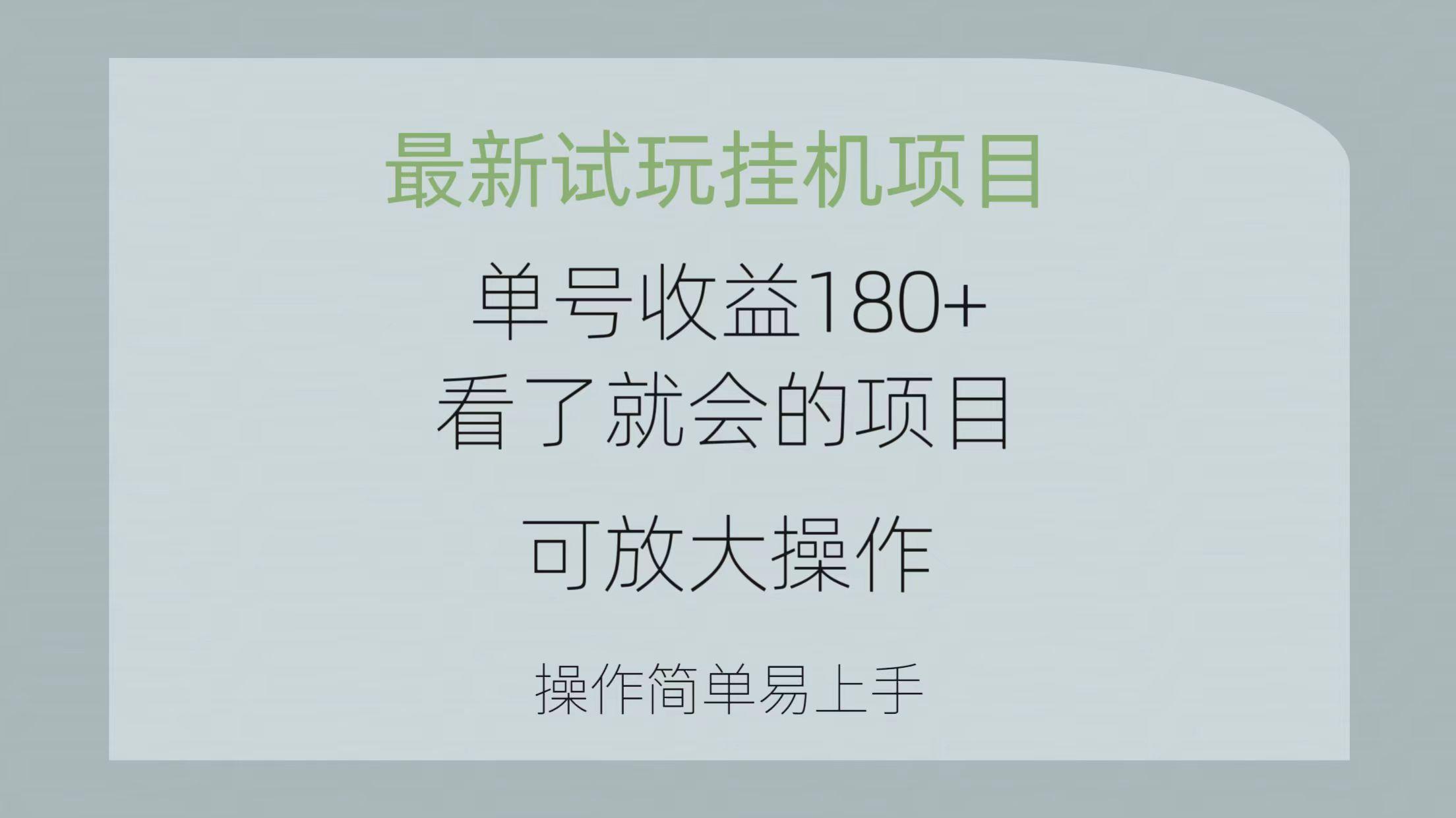 最新试玩挂机项目 单号收益180+看了就会的项目,可放大操作 操作简单易...-梦想波浪