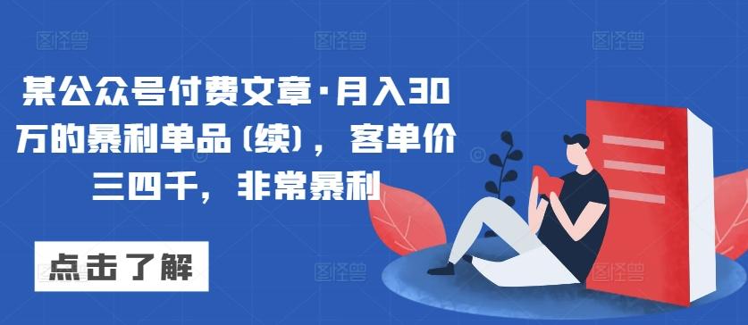 某公众号付费文章·月入30万的暴利单品(续)，客单价三四千，非常暴利-梦想波浪