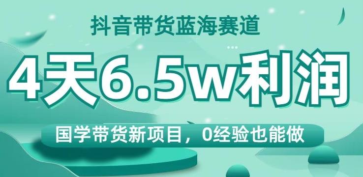 抖音带货蓝海赛道，国学带货新项目，0经验也能做，4天6.5w利润【揭秘】-梦想波浪