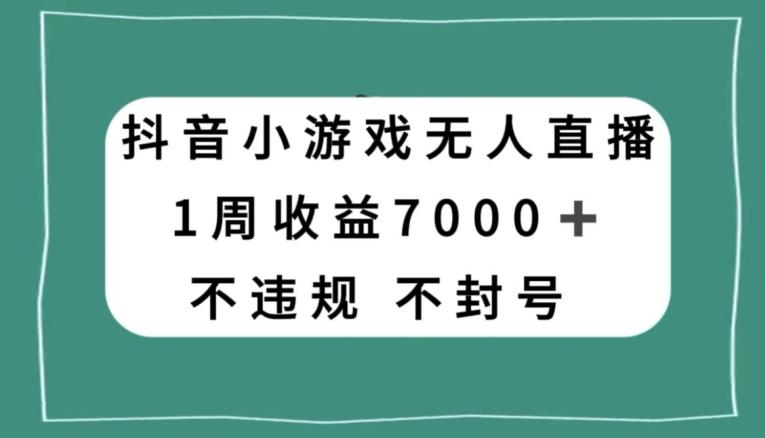 抖音小游戏无人直播，不违规不封号1周收益7000+，官方流量扶持【揭秘】-梦想波浪