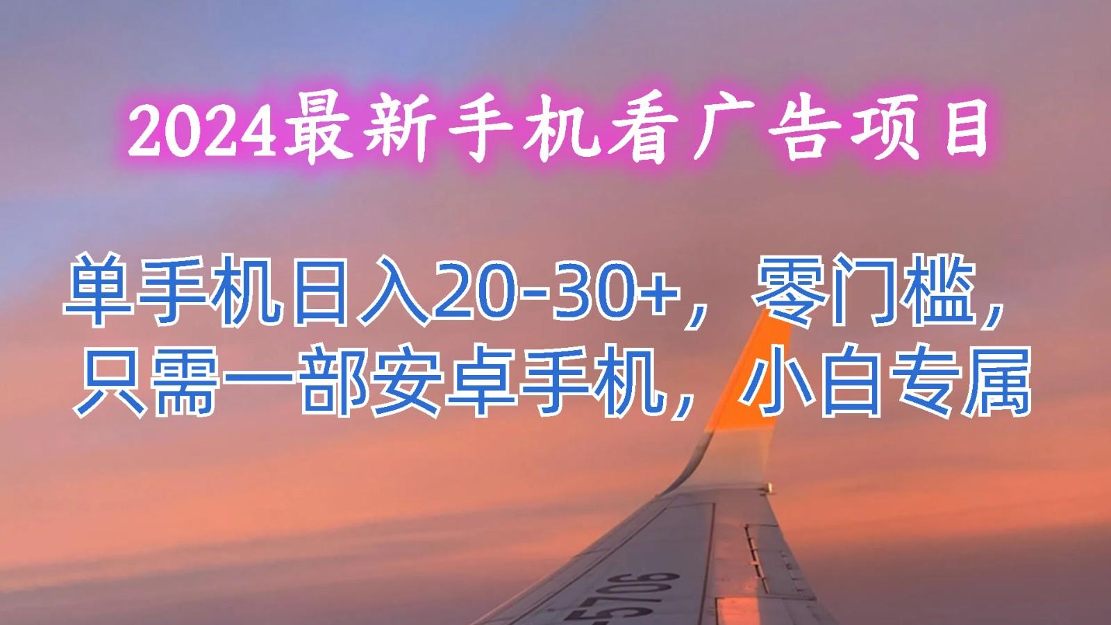 2024最新手机看广告项目，单手机日入20-30+，零门槛，只需一部安卓手机，小白专属-梦想波浪