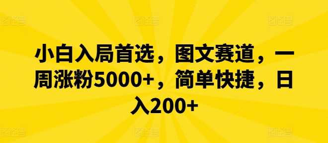 小白入局首选，图文赛道，一周涨粉5000+，简单快捷，日入200+-梦想波浪