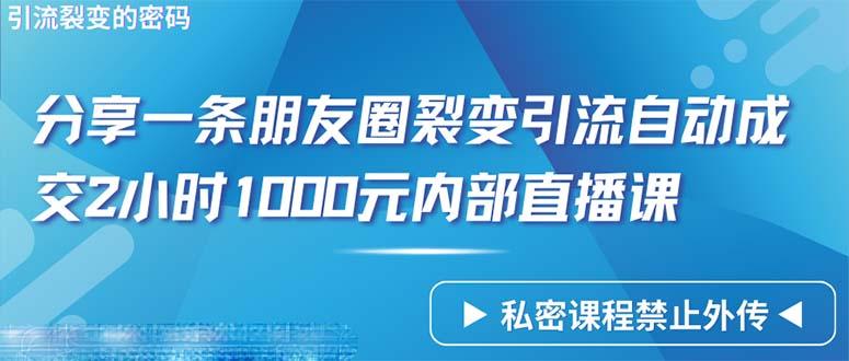 (9850期)仅靠分享一条朋友圈裂变引流自动成交2小时1000内部直播课程-梦想波浪
