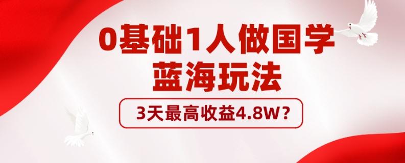 0基础1人做国学蓝海玩法，3天最高收益4.8W？-梦想波浪
