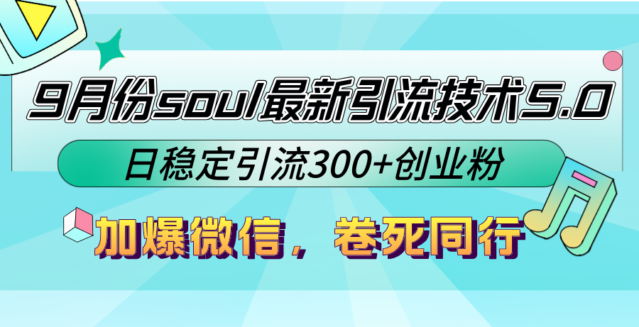 9月份soul最新引流技术5.0,日稳定引流300+创业粉,加爆微信,卷死同行-梦想波浪