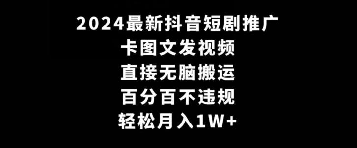 2024最新抖音短剧推广，卡图文发视频，直接无脑搬，百分百不违规，轻松月入1W+【揭秘】-梦想波浪