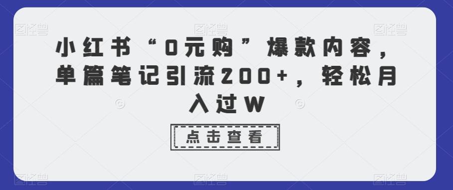 小红书“0元购”爆款内容，单篇笔记引流200+，轻松月入过W-梦想波浪