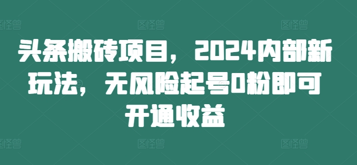 头条搬砖项目，2024内部新玩法，无风险起号0粉即可开通收益-梦想波浪