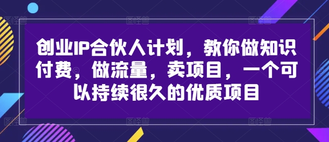 创业IP合伙人计划，教你做知识付费，做流量，卖项目，一个可以持续很久的优质项目-梦想波浪