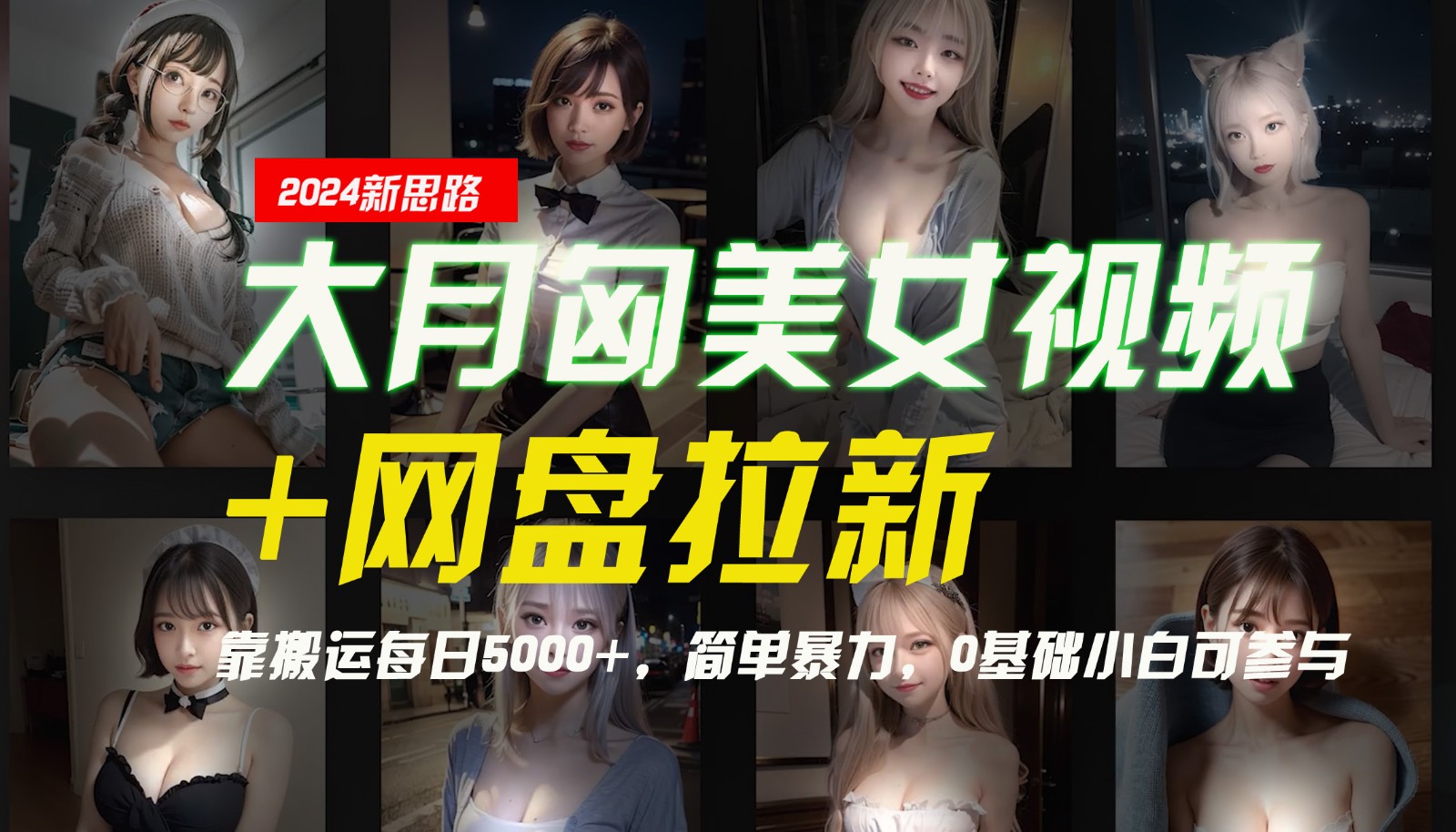 【新思路】大月匈美女视频+网盘拉新，靠搬运每日5000+，简单暴力，0基础小白可参与-梦想波浪